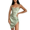 thumbnail image 1 of Yokua Women Spaghetti Strap Satin Lace-Up Backless Side Drawstring Bodycon Mini Dress, 1 of 16