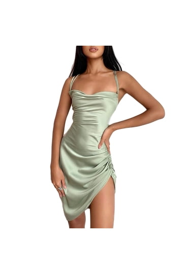 chinese dress ladies Zapaka Women Sparkly Mint Short A-Line Homecoming Dress with Lace-Up Back Spaghetti Straps Cocktail Dress, Mint / M