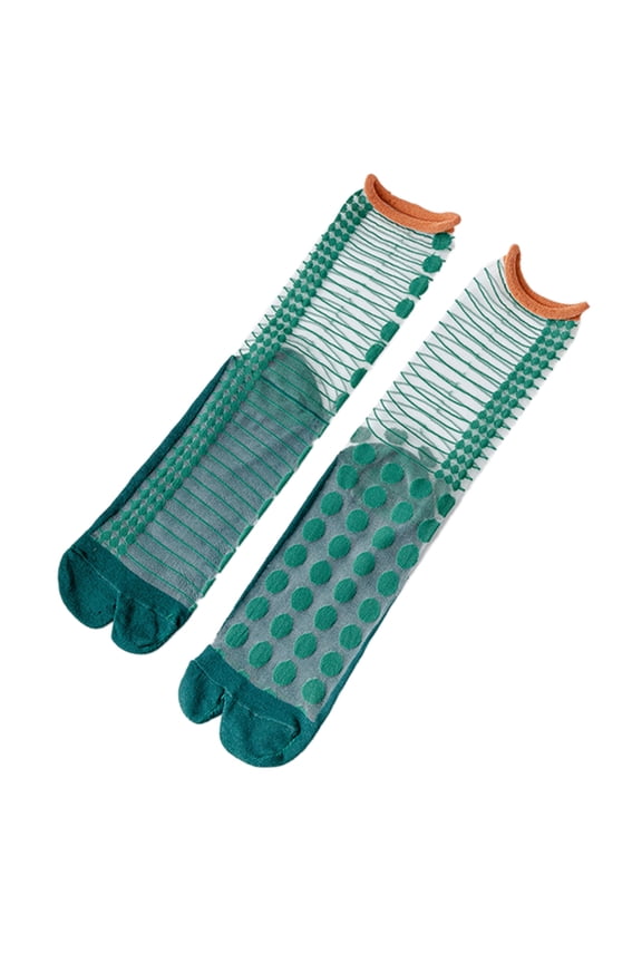 Women Split Toe Glass Fiber Kimono Tabi Crew Socks Asymmetric Thin Mesh Hosiery