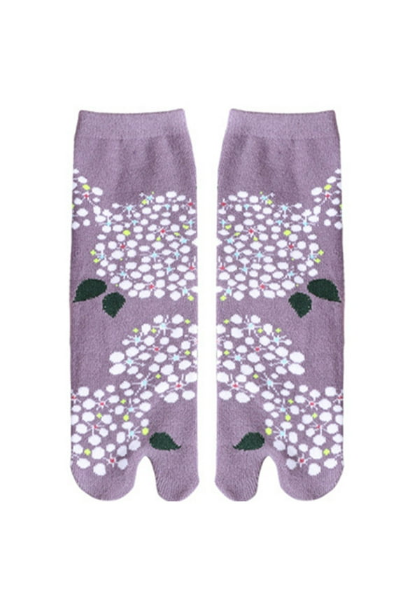 Women Split Toe Kimono Tabi Crew Socks Cute Cartoon for Cat Floral Bunny Print Flip Flop Sandal Japanese Ninja Geta Hosi