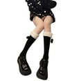 thumbnail image 1 of Yokua Women Student Knit Calf Socks Cute Faux Lamb Wool Fluffy Trim Pompom Stockings, 1 of 20