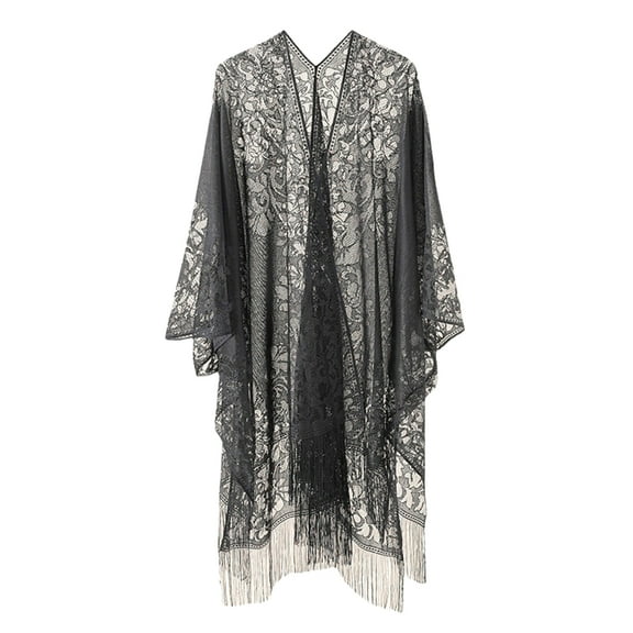 Yokua Women Stylish Sheer Lace Swimsuit Coverup Open Front Beach Cardigans Coverup