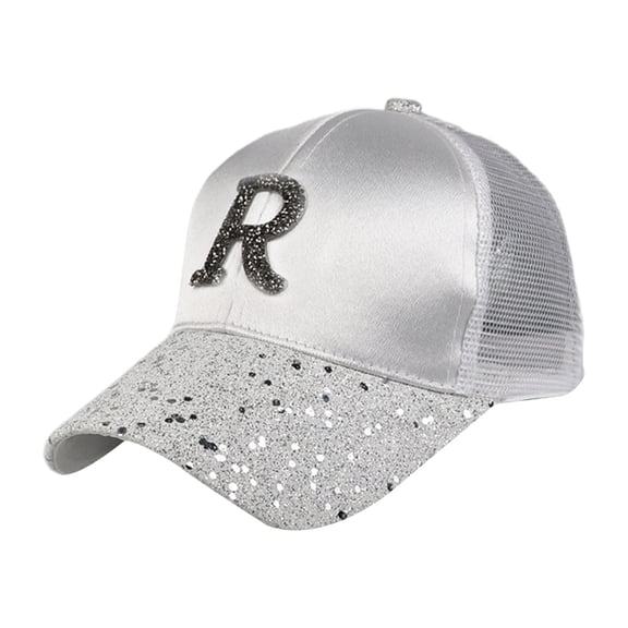 Yokua Women Summer Mesh Back Glitter Sequins Visor Baseball Cap Letter Daisy Floral Embroidery Sunscreen Hip Hop Club Party for Snapback Hat