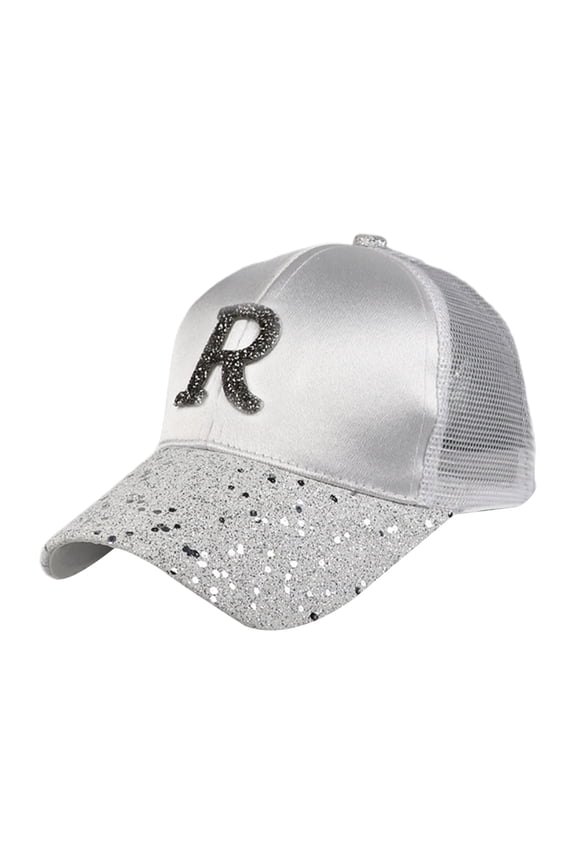 Women Summer Mesh Back Glitter Sequins Visor Baseball Cap Letter Daisy Floral Embroidery Sunscreen Hip Hop Club Party for Snapback Hat