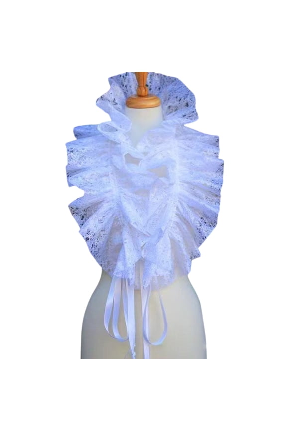 Women Victorian Ruffled Faux Collar Tes Up Ribbon Gothic Vintage Shrug Shawl