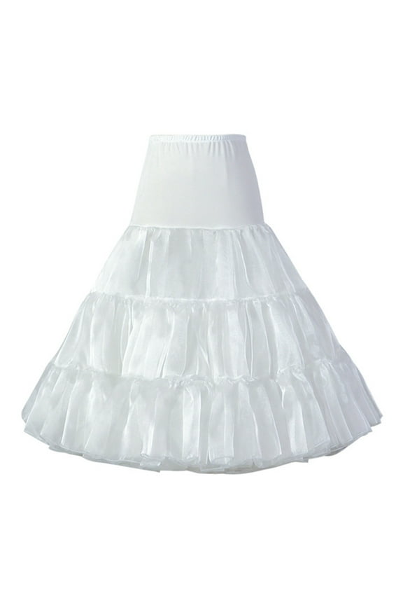 Women Vintage High Waist Petticoat Skirt Crinoline Shiny Tulle Solid Color Underskirt Lolita Puffy Fluffy Half Slip