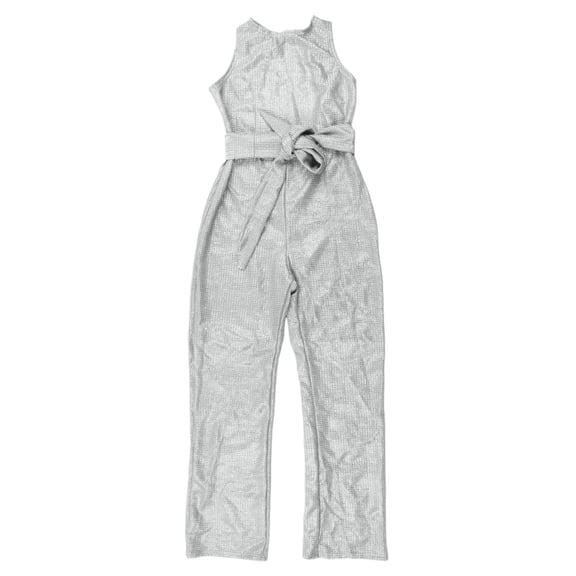 Yokua Women Wide Leg Sleeveless Romper Glitter Sequin Open Back Jumpsuits with Belt