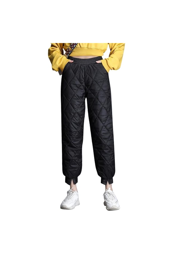 Women Winter Warm Puffers Pants Elastic High Waist Closed Bottom Snow Trousers