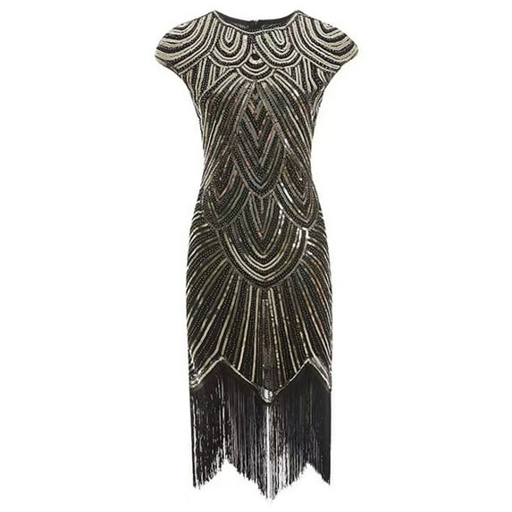 Yokua Women's 1920s Vintage Beaded Sequins Fringe Flapper Dress for Evening Parties