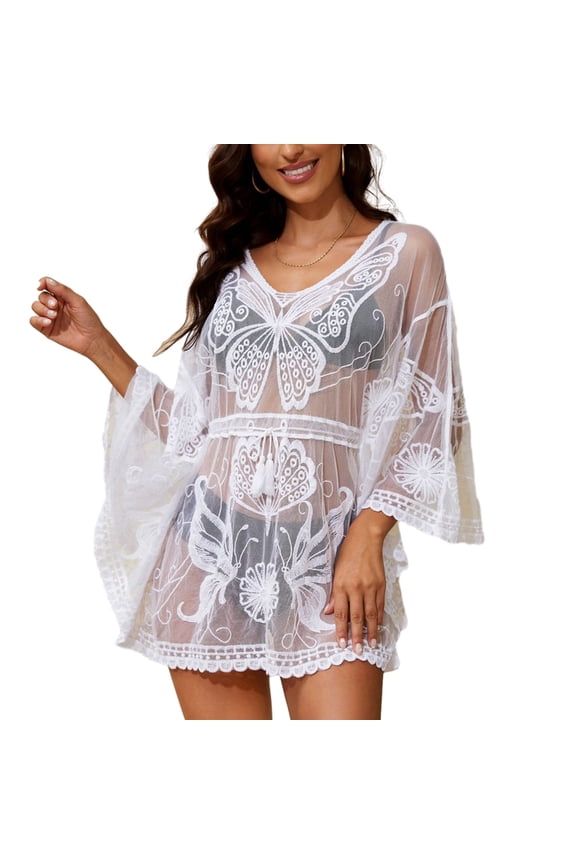 Women's Beach Swimwear Sexy See Through Sheer Mesh Dress Swimsuit Cover Ups