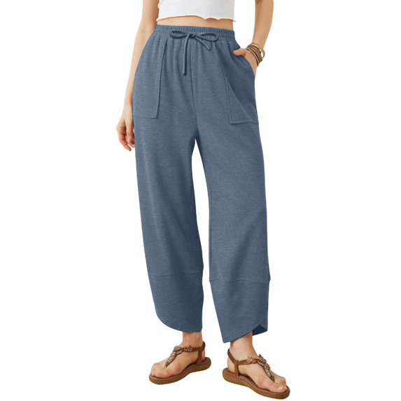 Yokua Women's Cotton Loose Elastic Waist Loose Cropped Wide Leg Pants Casual Lightweight Comfortable Travel Wear