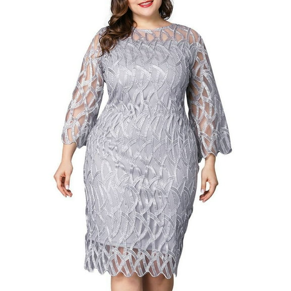 Yokua Women's Crew Neck Floral Lace Wedding Dress Plus Size Evening Party Dress