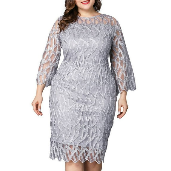 Yokua Women's Crew Neck Floral Lace Wedding Dress Plus Size Evening Party Dress