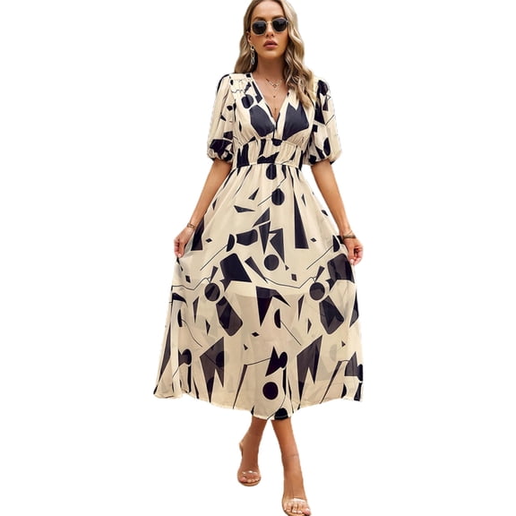 Yokua Women's Deep V Neck A-line Maxi Dress Sexy Hawaiian Floral Long Party Dresses