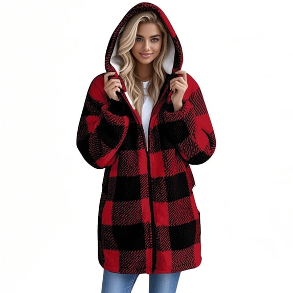 Yokua Women's Flannel Zipper Coat Long Sleeve Plaid Pocket Coat