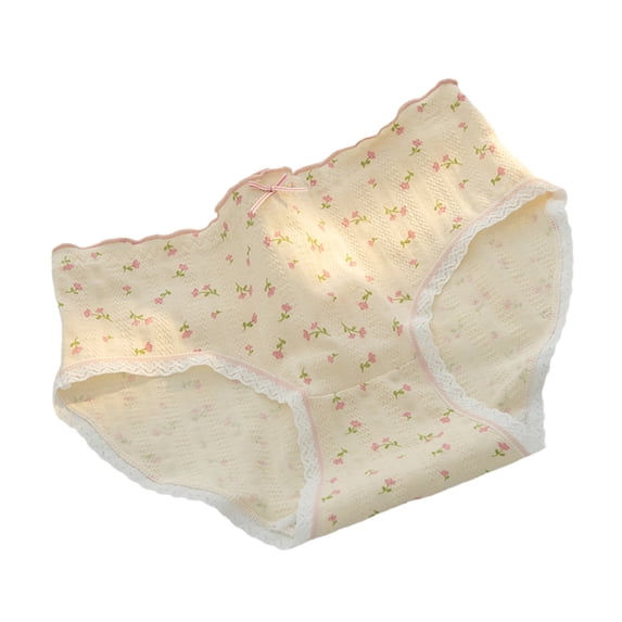 Yokua Women's Flower Embroidered Ruffled Edges Panties Middle Waist Hipsters Briefs