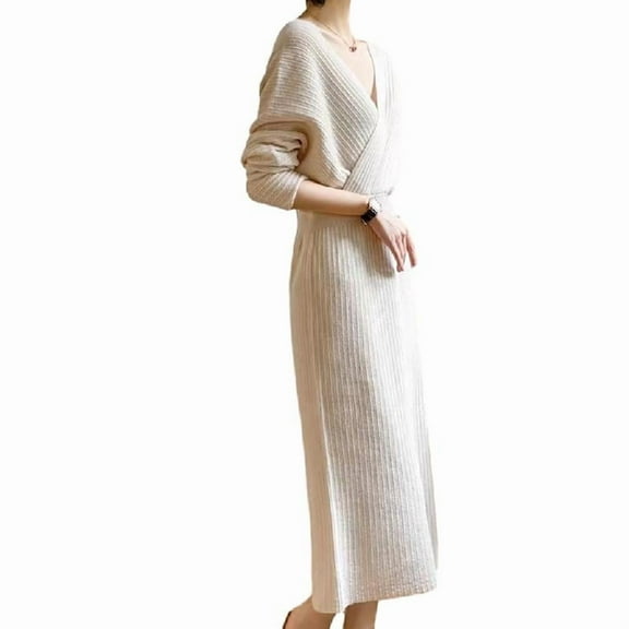 Yokua Women's Knitted Sweater Dresses Sexy Wrap V Neck Batwing Sleeve Bodycon Dress
