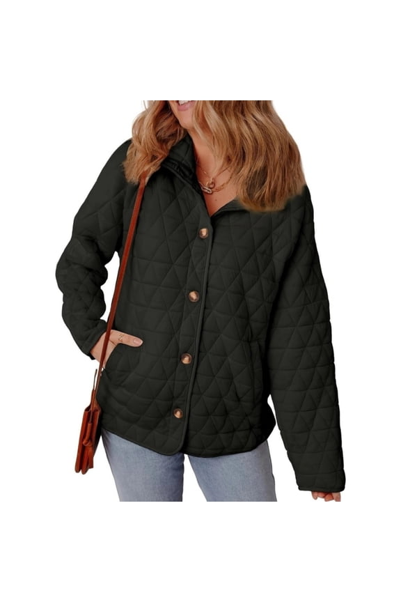 Women's Lightweight Diamond Quilted Jacket Casual Winter Open Front Button Down Puffer Coat Outwear Cardigan
