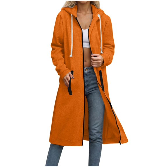 Yokua Women's Long Hoodie Autumn Fashion Zipper Fleece Jacket Comfortable Oversized Waist Sweatshirt