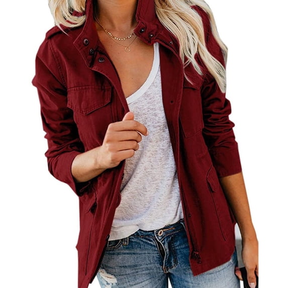 Yokua Women's Military Windbreaker Jacket Zipper Snap Button Parka Hunting Utility Coat with Pockets