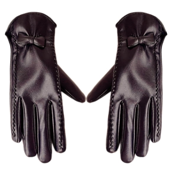 Yokua Women's PU Leather Gloves Bowtie Short Gloves Fashion Comfortable Hand Warmer
