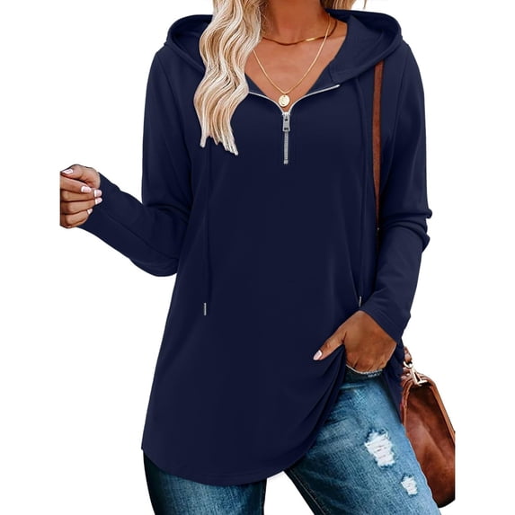 Yokua Women's Quarter Zip Waist Hoodie Pullover Long Hooded Sweatshirt