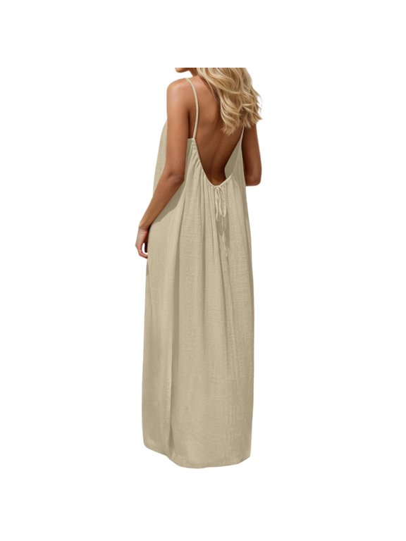 Women's Spaghetti Strap Backless Loose-fitting Resort Style Long Dress