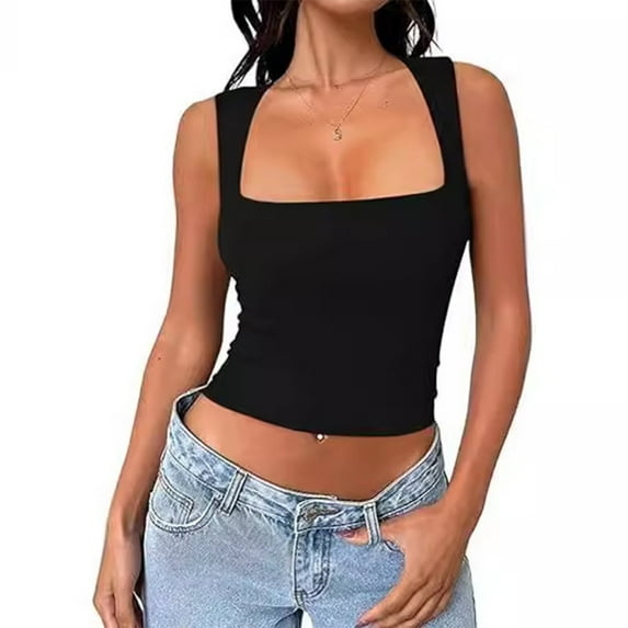 Yokua Women's Square Neck Sleeveless Double Layer Tank Top Summer Tops for Summer