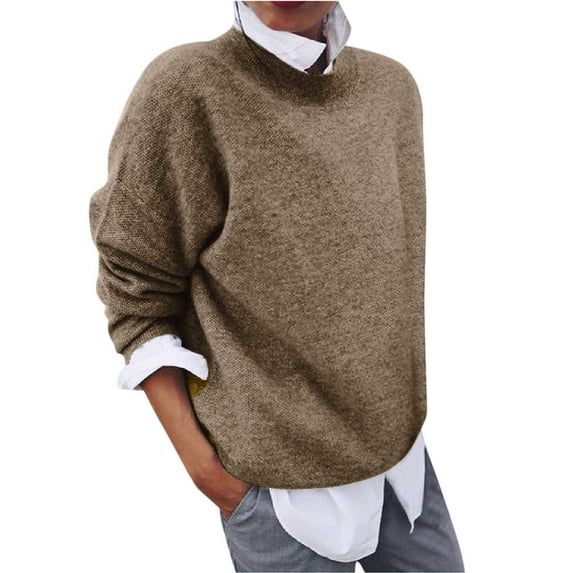 Yokua Women's Sweater 2 in 1 Shirt Loose Solid Color Long Sleeve Bottoming Comfortable Sweater Pullover