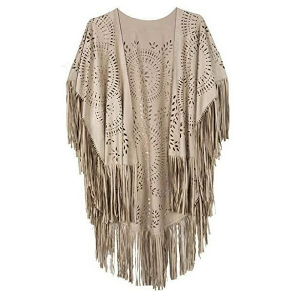 Yokua Women's Tassels Sleeveless Vest 70s Hippie Faux Suede Fringe Jackets Cardigan