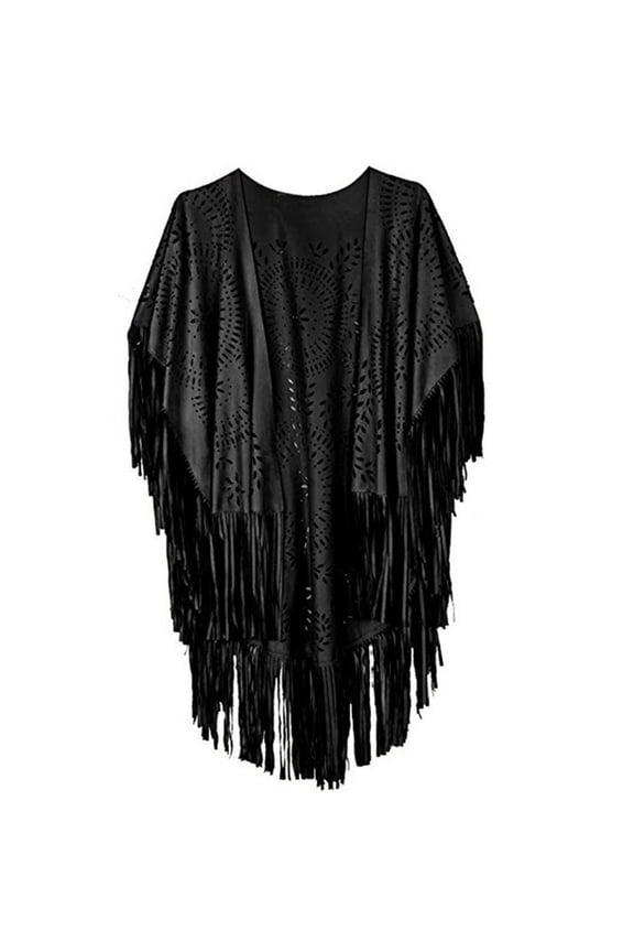 Women's Tassels Sleeveless Vest 70s Hippie Faux Suede Fringe Jackets Cardigan