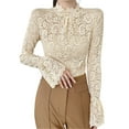 thumbnail image 1 of Yokua Women's Turtleneck T-shirt Stretch Lace Bottoming Shirt Long Bell Sleeves Tops, 1 of 17
