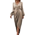 thumbnail image 1 of Yokua Women's V-neck long-sleeved satin midi dress, 1 of 9