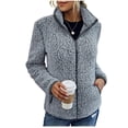 thumbnail image 1 of Yokua Women's Winter Fleece Jacket Plush Faux Fur Zipper Long Sleeve Stand Collar Coat with Pockets, 1 of 8