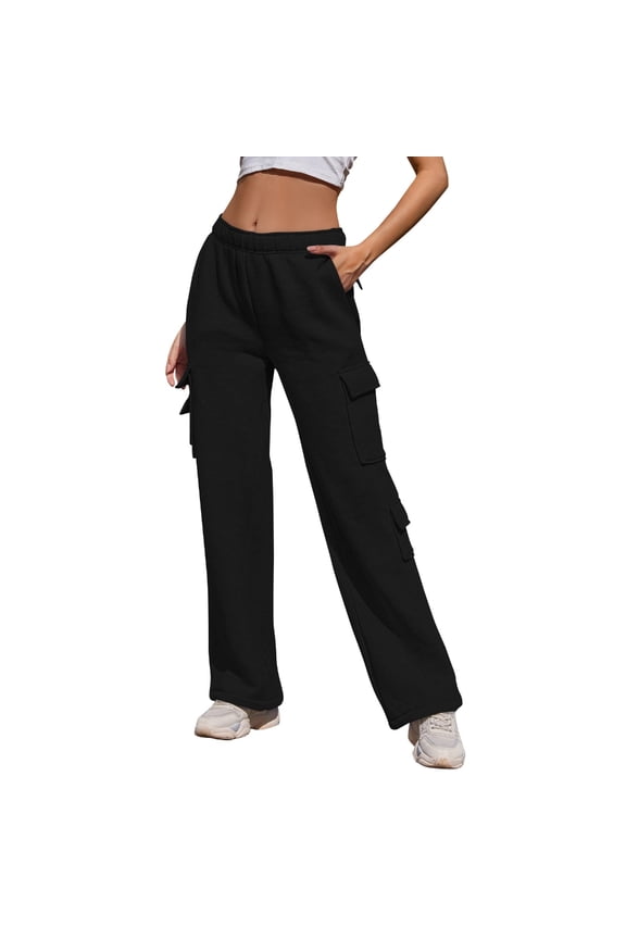 Women's Wool Cargo Sweatpants Loose Straight Leg Sport Pants Stretch High Waist Jogging Pants with Pockets