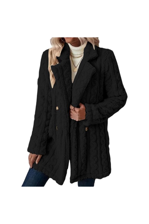 Women's flannel lapel double-breasted outdoor warm coat