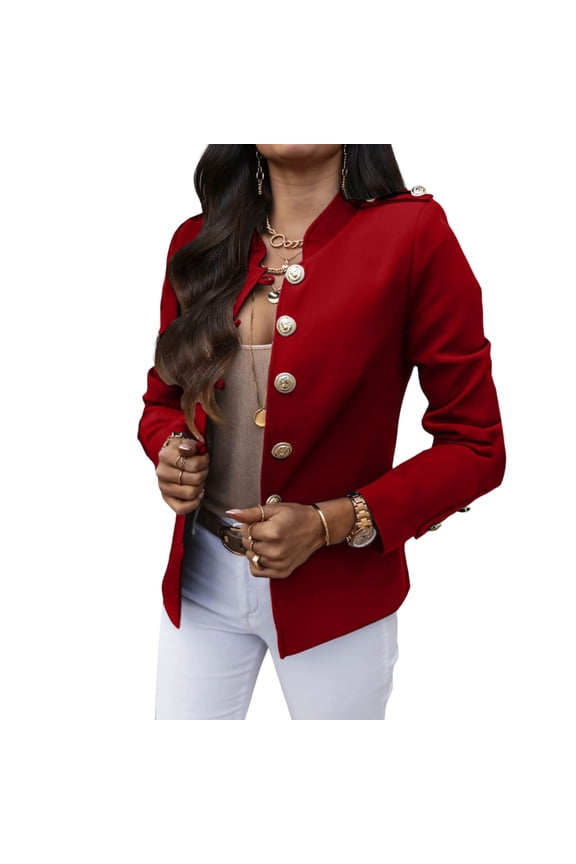 Women's long-sleeved casual jacket with gold buttons