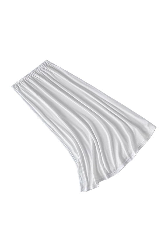 Womens Basic Solid Color Half Slips Underskirt Elastic Waist Midi Long Skirt