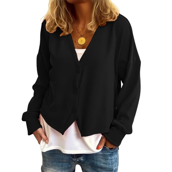 Yokua Womens Button Up Cardigan Knit Fabric Simple Design Long Sleeve Sweater Jacket