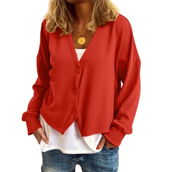 Yokua Womens Button Up Cardigan Knit Fabric Simple Design Long Sleeve Sweater Jacket