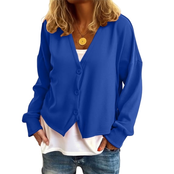 Yokua Womens Button Up Cardigan Knit Fabric Simple Design Long Sleeve Sweater Jacket