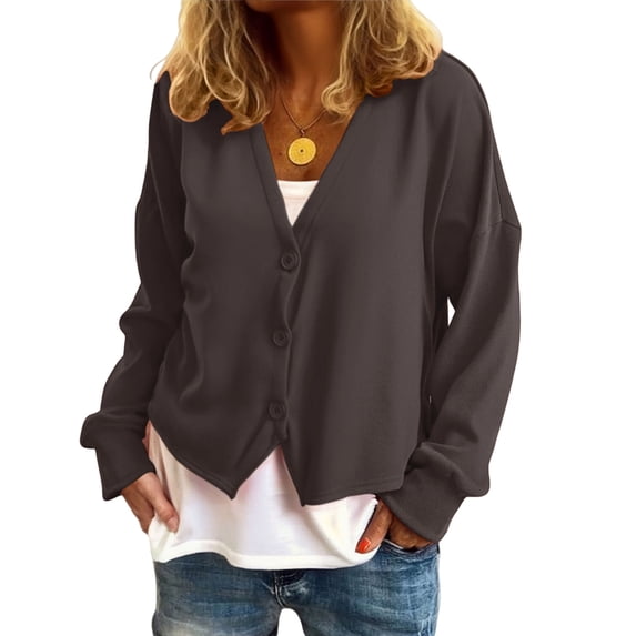 Yokua Womens Button Up Cardigan Knit Fabric Simple Design Long Sleeve Sweater Jacket