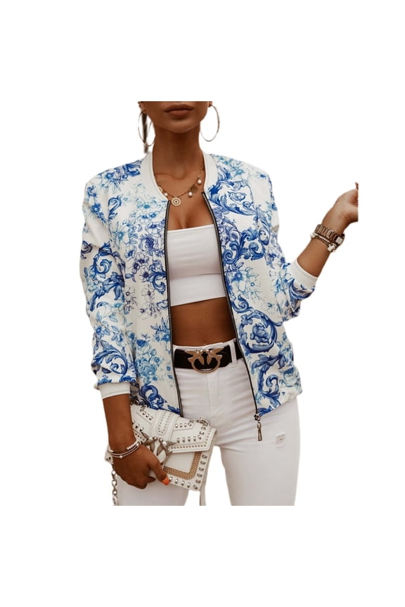 Womens Casual Zip Up Bomber Jackets Coat Stand Collar Jackets Outwear Tops