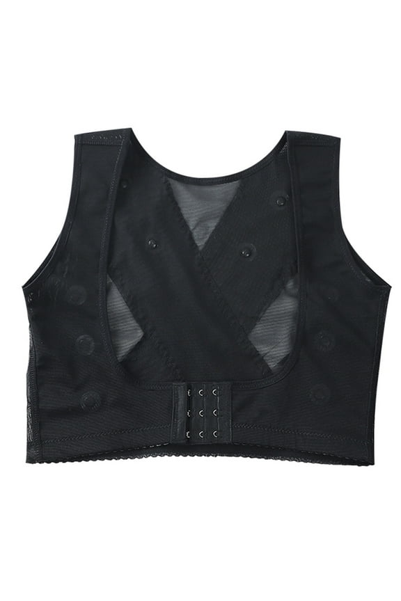 Womens Chest Brace Up Posture Corrector Shapewear Top Compression Bra Back Support Front Closure Mesh Criss-Cross Vest Underwear