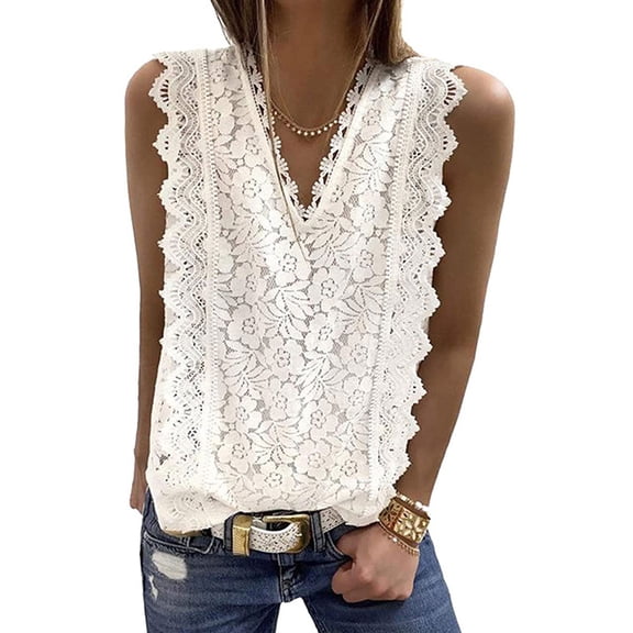 Yokua Womens Lace V Neck Tunic for Tank Tops Casual Sleeveless Shirt Blouse
