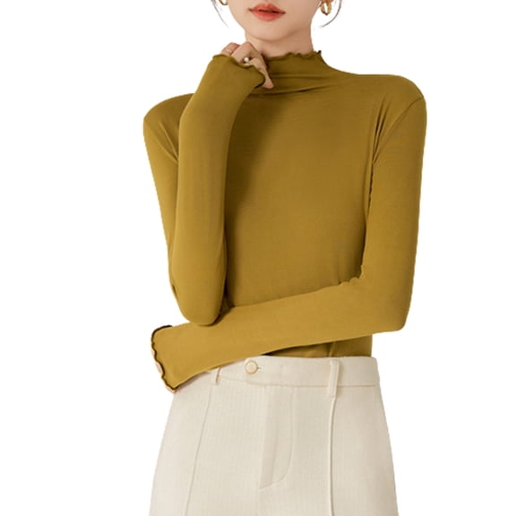 Yokua Womens Lightweight Basic Tops Mock Turtleneck T-Shirt Elegant Autumn Streetwear
