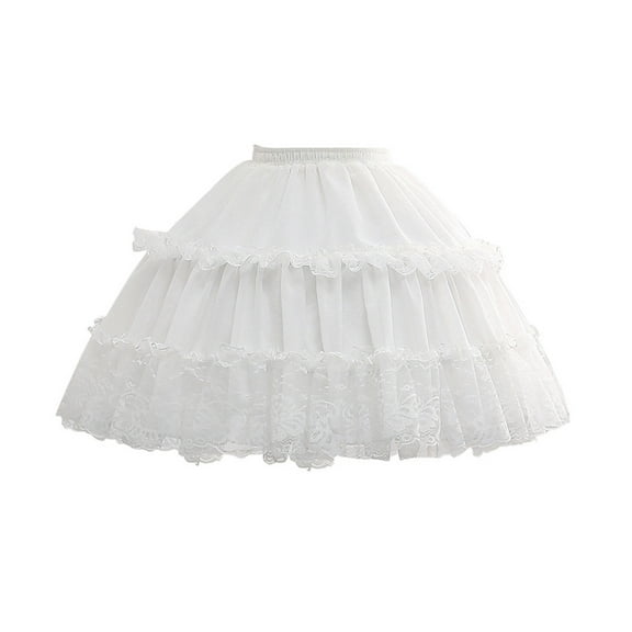 Yokua Womens Lolita Cosplay Short Petticoat Skirt Tiered Ruffles Scalloped Floral Lace Trim Pettiskirt Removable Fish Bone 2 Hoops Bride Underskirt