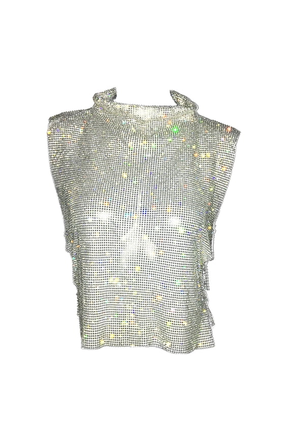 Womens Rhinestones Tank Top Adjustable Chain Side Split Body Jewelry Clubwear