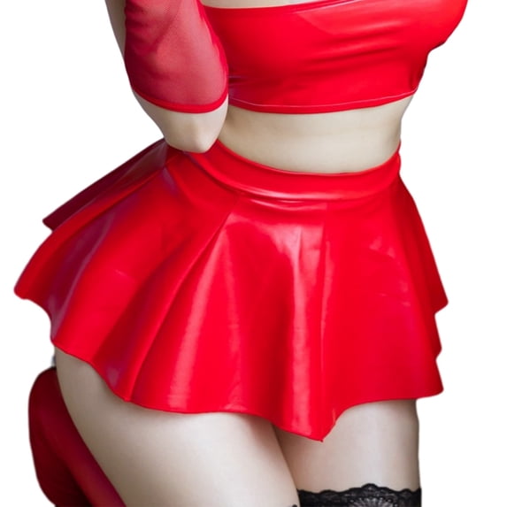 Yokua Womens Sexy Y2K PU Faux Leather Mini Skirt High Waist Stretchy Pleated Skirts