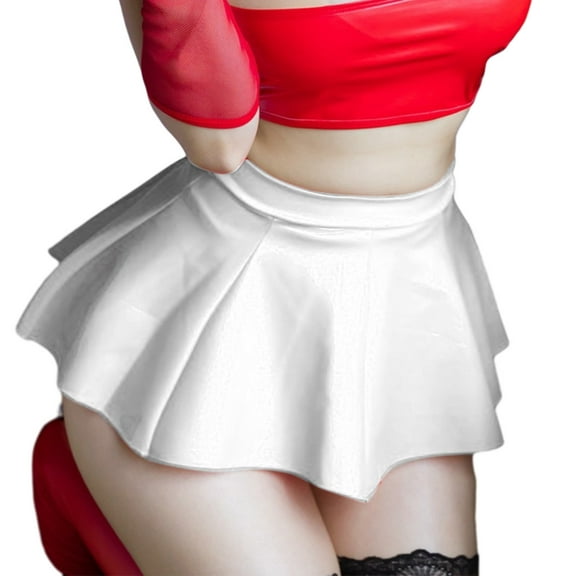 Yokua Womens Sexy Y2K PU Faux Leather Mini Skirt High Waist Stretchy Pleated Skirts